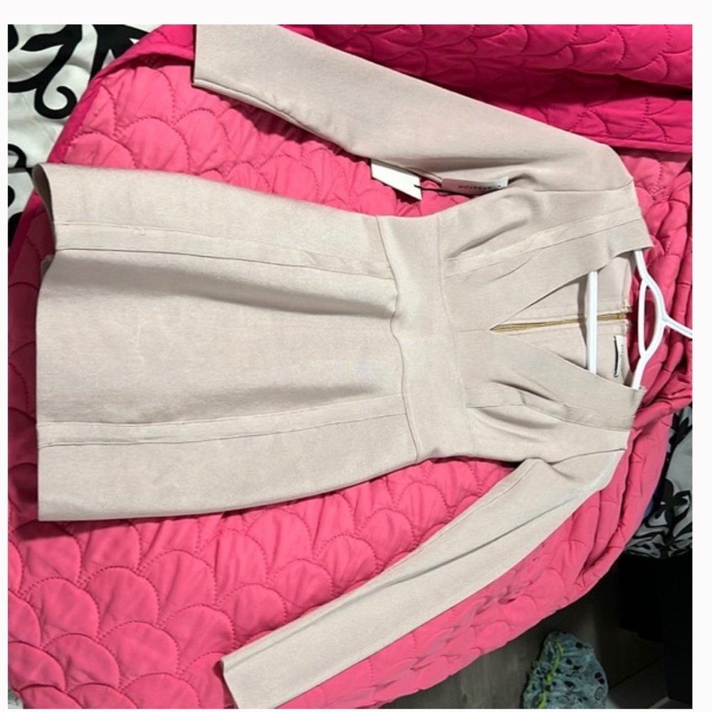 Long sleeve bandage mini dress in nude pink